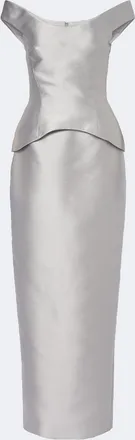 Solace London Pieta off-shoulder peplum satin gown