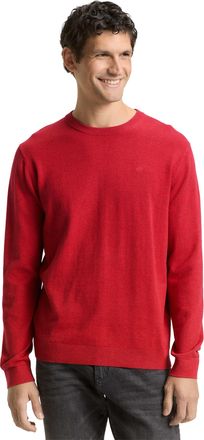 Tom Tailor Rundhalspullover TOM TAILOR, Herren, Gr. XL, salsa rot non, solid, Strick, Obermaterial: 100% Baumwolle, unifarben, regular fit h&uuml;ftbedeckend, Rundhal