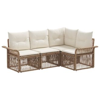 vidaXL Conjunto De Sof&aacute;s De Jard&iacute;n 4 Pcs Beige Rat&aacute;n Sint&eacute;tico Vidaxl