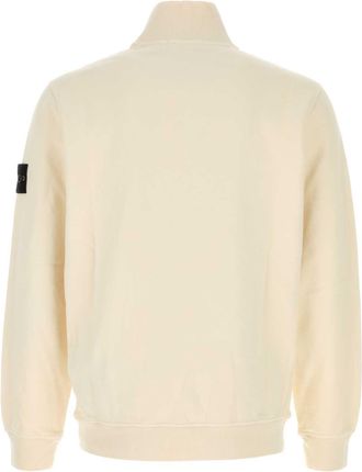 Stone Island Mens Ivory Cotton Sweatshirt White Exterior: Polo T-shirts And Polos