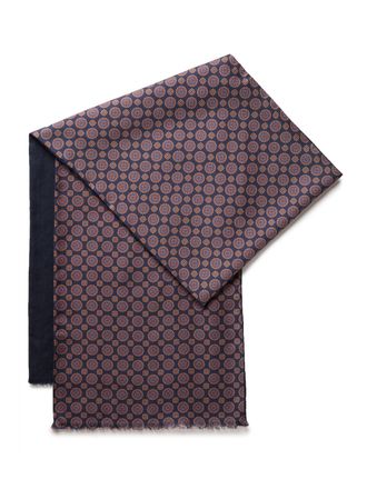 Oliver Brown Wool and Silk Medallion Scarf - Navy