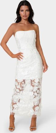 Bebe Strapless 3D Lace Column Dress in White at Nordstrom, Size X-Small