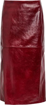 Sportmax Panelled Leather Midi Skirt - Bordeaux - 14 (UK14 / L)