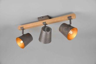 Trio bell barra 3 spots orientabili legno naturale diffusori metallo acciaio anticato interno oro l. 54CM attacco E14