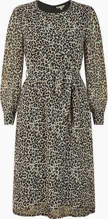 Yumi Womens Leopard Crew Neck Midi Skater Dress - Multi - Size: 10
