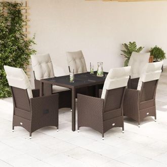 vidaXL Set Comedor De Jard&iacute;n 7 Pzas Con Cojines Rat&aacute;n Sint&eacute;tico Marr&oacute;n Vidaxl