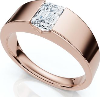 Pompeii3 Mens 1Ct Emerald Cut Diamond Wedding Anniversary Ring 14k Gold or Platinum