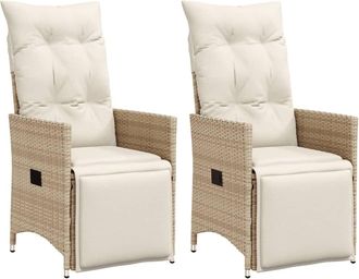 vidaXL Sillones Reclinables De Jard&iacute;n Con Cojines Beige 2 Uds Rat&aacute;n Pe Vidaxl