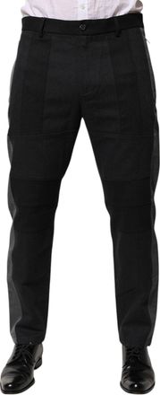 Dolce & Gabbana Mens Tailored Wool-Silk Blend Trousers Black Cotton