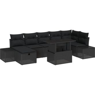 vidaXL Conjunto De Sof&aacute; De Jard&iacute;n 8 Pcs Negro Rat&aacute;n Sint&eacute;tico