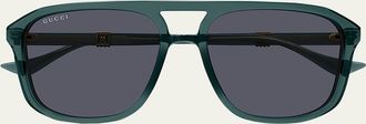 Gucci Mens Double-Bridge Acetate Aviator Sunglasses
