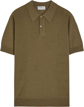 John Smedley Croall Ribbed Merino Wool Polo Shirt - Dark Green - Xxl