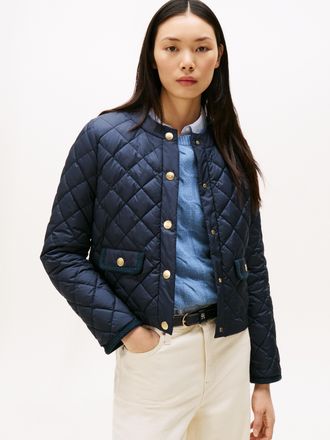 Tommy Hilfiger Steppjacke TOMMY HILFIGER G/BUTTON QUILTED REG LADY JACKET, Damen, Gr. XXL (44), blau (schwarz night navy), Web, Obermaterial: 100% Polyester, unifarb