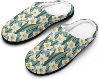 Generic Narcissus Flowers Mens Slippers Memory Foam Winter Warm Sandals Slip On House Shoes Size 7-14