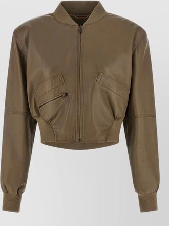 Chlo&eacute; short leather jacket ribbed trim pockets