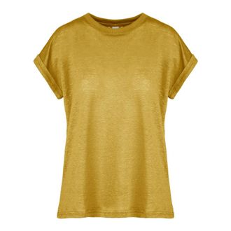 Bomboogie Camiseta de lino con cuello redondo - Tops - Mujer - Amarillo - 2XL