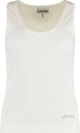 Ganni White Knitted Scoop Neck Top