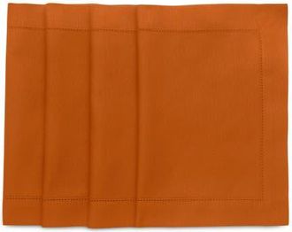 Solino Home Cotton Linen Hemstitch Placemats Set of 4, 14 x 19 Inch for Dining Table, Holiday and Everyday Table Decor in Cinnamon at Nordstrom, Size