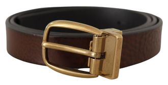 Dolce & Gabbana Mens Leather Belt Classic Buckle - Brown - Size 80 cm