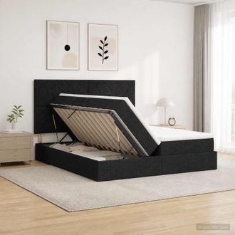 vidaXL Vidaxl Letto Con Contenitore Con Testiera Nero 200 X 200 Cm Tessuto