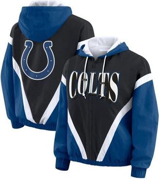 WEAR by Erin Andrews Womens WEAR by Erin Andrews Black/Royal Indianapolis Colts Plus Size Retro Crinkle Full-Zip Hoodie Windbreaker Jacket at Nordstrom, Size 2X