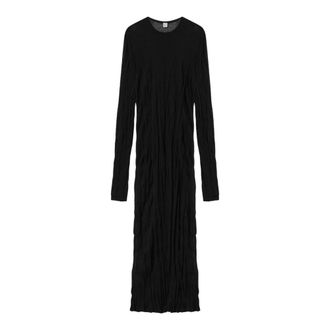 Toteme Maxi Dresses, female, Black, Size: XS Crinkled Knit Long Sleeve Dress