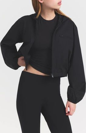 SKIMS Swiss Cotton Crop Zip Hoodie in Onyx at Nordstrom, Size Xx-Small