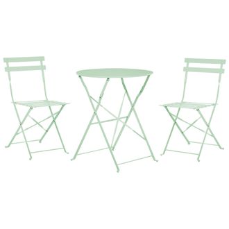 Beliani Conjunto De Balc&oacute;n De Metal Verde Menta Mesa Redonda Sillas De Acero Exterior Fiori