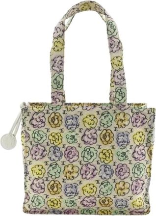 Chanel Pre-owned Tote Bags, female, White, Size: ONE SIZE Pre-owned Camellia Print Nylon Tote Bag