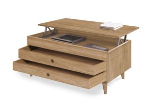 HOGAR 24 Mesa centro elevable madera dos cajones deslizantes, encerado