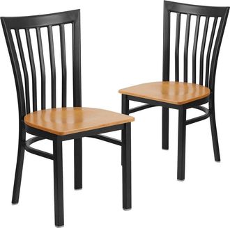 Flash Furniture 2 Pk. Black School House Back Metal Restaurant Chair - Natural Wood Seat
