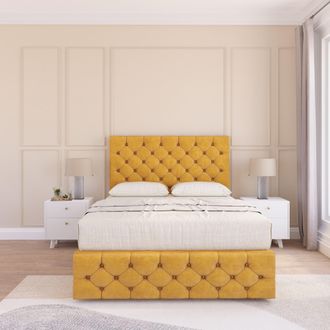 Sloomy Watson Divan Bed Set With No drawers & Matching Footboard - Plush Velvet in Gold | Size: Small Single