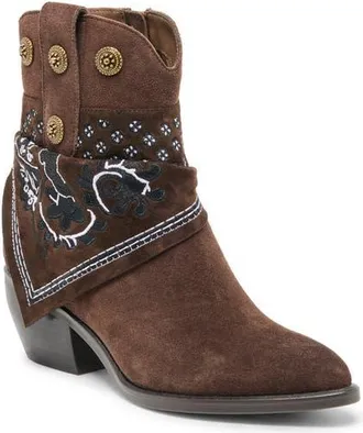 Dolce Vita Mekala Embroidered Bootie in Dark Brown Suede at Nordstrom, Size 8.5