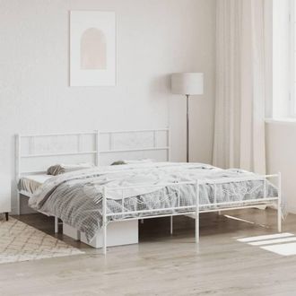Berkfield Home Metal Bed Frame with Headboard & Footboard White 193x203 cm