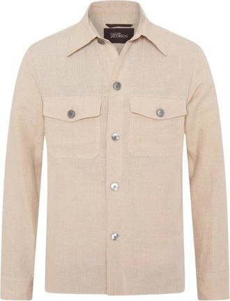 Oscar Jacobson Beige Linnen Overshirt Regular Fit - Heren - Casual Overhemden - Beige - L - Linnen - Overhemden