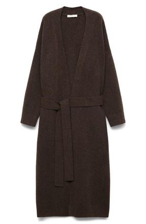Mango Longline Tie Belt Cardigan in Chocolate at Nordstrom, Size Small
