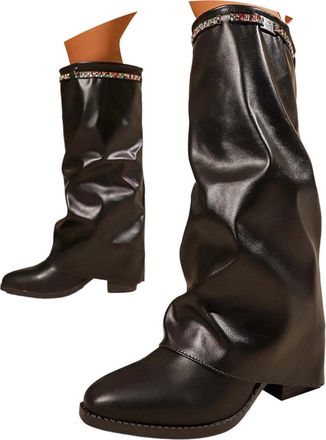 Generic Winter Boots For Women uk Womens Pointed Toe Platform Heel Long Shaft Knee High Winter Slouchy Wide Shaft Warm Leather Fashion Comfort Dressy