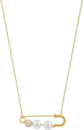 Effy 14K Yellow Gold Diamond Fresh Water Pearl Paperclip Necklace in 14K Gold at Nordstrom, Size 18