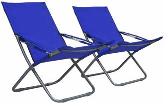 vidaXL Sillas De Playa Plegables 2 Unidades Tela Azul Vidaxl