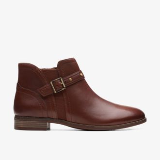 Clarks Womens Trish Strap Dark Tan Lea Boots - Brown Leather - Size UK 7