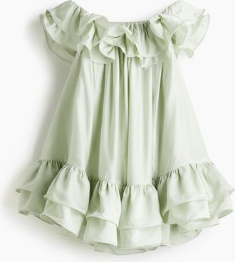H&M Schulterfreies Kleid mit Volants - Green