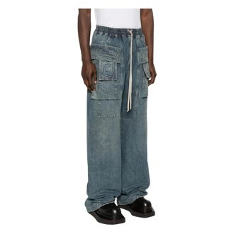 Rick Owens Straight Jeans, male, Blue, Size: L Creatch Wide Cargo Drawstring