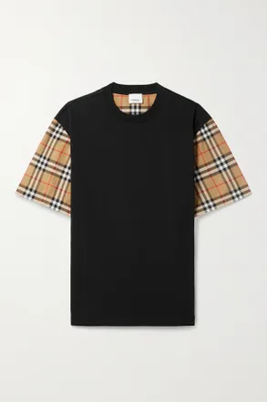 Burberry + Net Sustain T-shirt In Jersey Di Cotone A Scacchi Con Finitura In Popeline - Nero