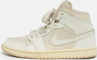 Air Jordan s White/beige Leather Air Jordan 1 High Top Sneakers