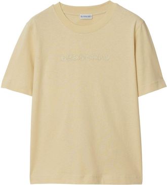 Burberry logo-embroidered cotton T-shirt - women - Cotton - S - Neutrals
