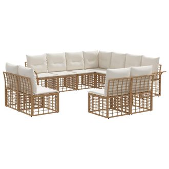 vidaXL Conjunto De Sof&aacute;s De Exterior 11 Pcs Natural Y Crema Poli&eacute;ster Vidaxl