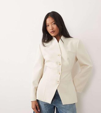 Miss Selfridge Blazer senza colletto color avorio-Bianco