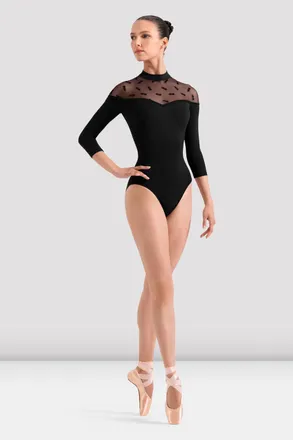 Bloch Ladies Sofia Floral 3/4 Sleeve Leotard, Midnight Amethyst