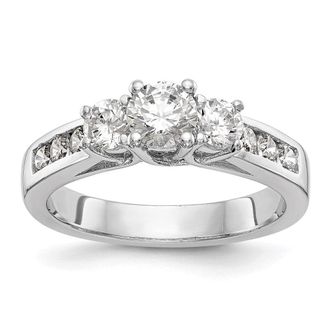 Diamond2Deal 14k White Gold Lab Grown Diamond 3-Stone Band Ring 1Ct Clarity- VS Color- G-H