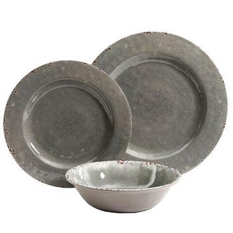 Studio California Mauna 12 piece Dinnerware Set in Gray Crackle Look Decal in Grey at Nordstrom